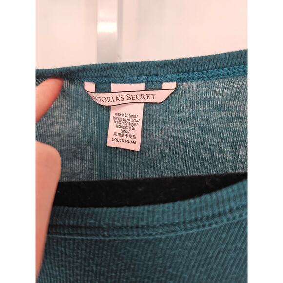 Victorias Secret Womens Sz L Pajama Set Shorts Shirt Dark Teal Blue - Picture 5 of 6